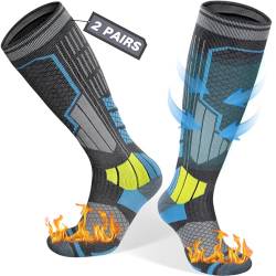 Reamphy 2 Paar Skisocken Merino Wollsocken Thermosocken für Herren Damen, Atmungsaktiv Kompressionsstrümpfe Warme Stützstrümpfe Kniehoch Dicke Kompressionssocken für Wintersport, Snowboard, 39-42 von Reamphy