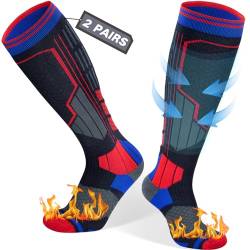 Reamphy 2 Paar Skisocken Merino Wollsocken Thermosocken für Herren Damen, Atmungsaktiv Kompressionsstrümpfe Warme Stützstrümpfe Kniehoch Dicke Kompressionssocken für Wintersport, Snowboard, 39-42 von Reamphy