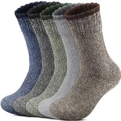 Reamphy 5 Paar Thermosocken Herren, Winter Warme Socken Merino Wollsocken Herren 39-46, Dicke Atmungsaktiv Socken Wintersocken Wandersocken für Wandern, Zuhause, Freizeit, Sports von Reamphy