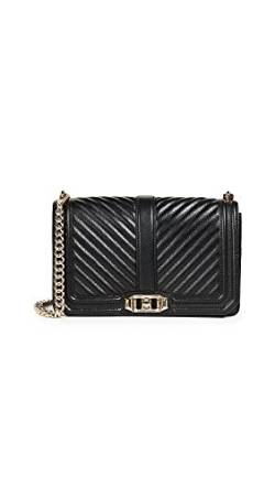 Rebecca Minkoff Women's Chevron Quilted Love Cross Body Bag, Black/Gold, One Size von Rebecca Minkoff