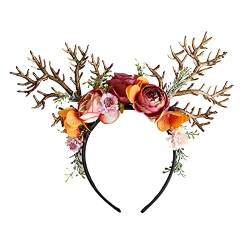 Niedlicher Haarreif mit Weihnachtsblumen-Geweih, Make-up-Stirnband für Festivals, Partys, Aufführungen, Haar-Accessoires, Weihnachtsgeschenke für Mama und Papa, Weihnachtsgeschenke für Frauen und von Rebellious