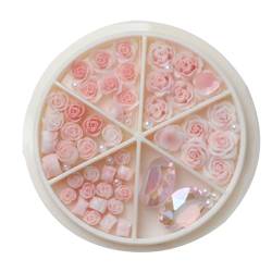 Rose Blumen Nagel 3D Blumen Nail Art Runde Perlen Nagel DIY Nail Art Supplies Maniküre Zubehör Rose Blumen Nagel Strasssteine ​​3D Blumen Nagel Runde Perlen Nail Art Charm von Rebellious