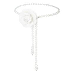 Reberomantic Taillengürtel mit weißen Kamelienblüten, Perlen, weißer Taillengürtel für Damen, Weiss/opulenter Garten, Einheitsgröße von Reberomantic