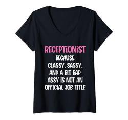 Damen Lustige Rezeptionistin, weibliche Rezeptionistin T-Shirt mit V-Ausschnitt von Receptionist Apparel
