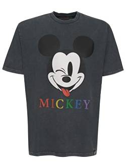 Recovered Disney Multi-Coloured Mickey Text Relaxed Black Acid Wash T-Shirt by S von Recovered