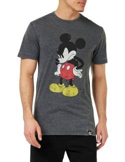 Recovered Herren Disney Mickey Mouse Retro Madface Pose Washed Out Charcoal T-Shirt, Mehrfarbig, S EU von Recovered