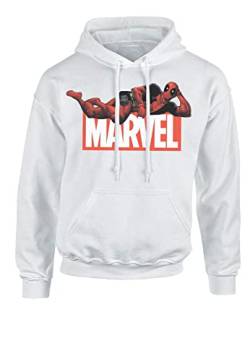 Recovered Herren Marvel Logo Deadpool Posing Kapuzen-Sweatshirt, Größe XL, Weiß Kapuzenpullover, XXL von Recovered