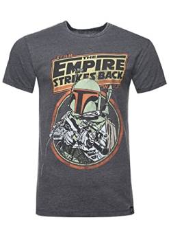 Recovered Star Wars Film T-Shirt - Boba Fett/Das Imperium schlägt zurück - Charcoal, Größe: M - Offiziell lizenziert - Vintage-Stil, handbedruckt in UK von Recovered