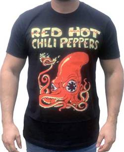 Red Hot Chili Peppers Herren Offizielles Fire Squid T-Shirt, schwarz, Groß von Red Hot Chili Peppers