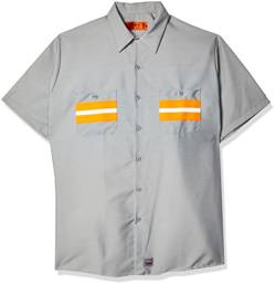 Red Kap Herren Enhanced Visibility Shirt, Short Sleeve Work Utility Hemd, Hellgrau mit orangefarbenem Rand, Groß von Red Kap