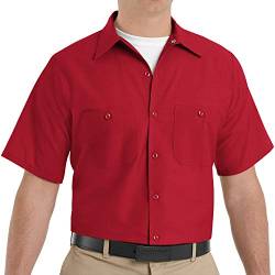 Red Kap Herren Industrial Work Shirt, Short Sleeve Arbeitshemd mit Knopfleiste, rot, Klein von Red Kap