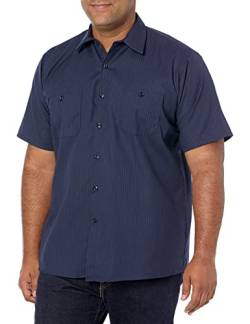 Red Kap Herren Kurzärmeliges Performance-Tech-Shirt Button-Down-Arbeitshemd, Marineblau/Hellblau Twin Stripe, L von Red Kap
