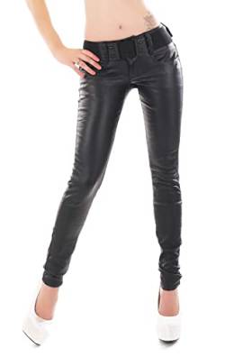 Damen Kunstleder Skinny Hose Beschichtet Stretch Biker Schwarz Hose 34-42, Schwarz , 38 von Red Seventy