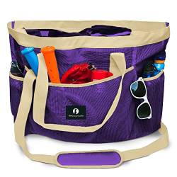 Red Suricata Strandtasche aus Netzstoff mit Reißverschluss – extra große Strandtasche – Pool Tasche, Violett / Beige, X-Large von Red Suricata