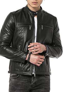 Echt Lederjacke Herren Bikerjacke Übergangsjacke Schwarz L von Redbridge