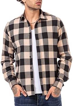 Hemd für Herren Freizeithemd Holzfällerhemd Kariert Plaid Shirt Vintage Schwarz-Beige XXL von Redbridge