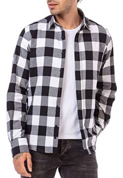 Hemd für Herren Freizeithemd Holzfällerhemd Kariert Plaid Shirt Vintage Schwarz-Weiß XL von Redbridge