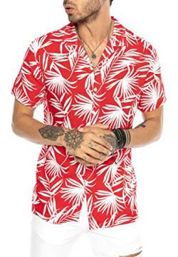 Herren Hawaii Hemd Kurzarm Shirt Design Aloha Casual Rot XXL von Redbridge