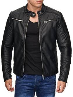 Herren Lederjacke Kunstleder Bikerjacke Übergangsjacke Brooklyn Slim Fit Schwarz S von Redbridge