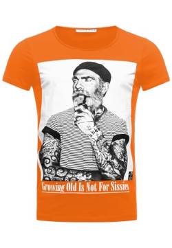 Herren T-Shirt Growing Old is not for Sissies Freizeitshirt Tattoo Print Motiv Slim Fit Tshirt 3XL Orange von Redbridge