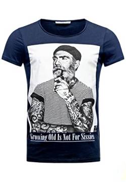 Herren T-Shirt Growing Old is not for Sissies Freizeitshirt Tattoo Print Motiv Slim Fit Tshirt M Blau von Redbridge