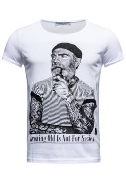 Herren T-Shirt Growing Old is not for Sissies Freizeitshirt Tattoo Print Motiv Slim Fit Tshirt M Weiß von Redbridge