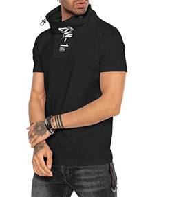 Herren T-Shirt High Collar Printed Next Level Streetwear Schwarz L von Redbridge