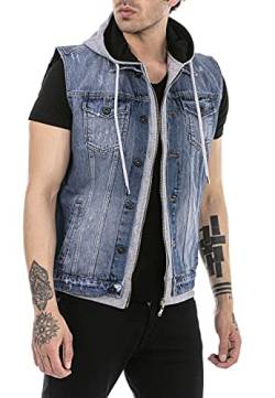 Jeans-Weste für Herren Sweat-Jacke Jeansjacke mit Kapuze Used Look Blau M von Redbridge