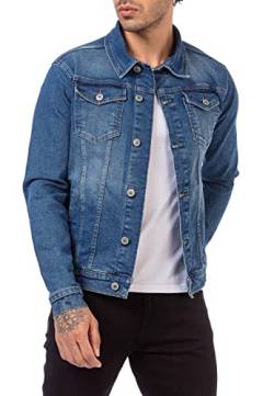 Jeansjacke Herren Denim Übergangsjacke Baumwolle mit Taschen und Knopfleiste Blau XXL von Redbridge
