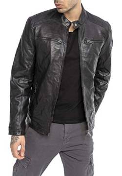 Lederjacke für Herren Bikerjacke Übergangsjacke Echtleder Vintage Schwarz XXL von Redbridge