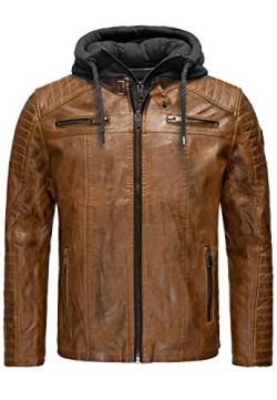 Lederjacke mit abnehmbarer Kapuze Bikerjacke Herren Kunstleder Dirtybraun XL von Redbridge