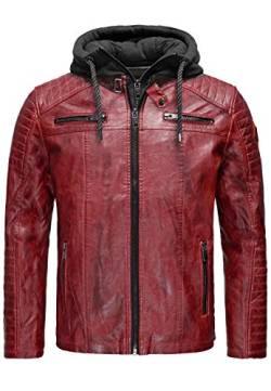 Lederjacke mit abnehmbarer Kapuze Bikerjacke Herren Kunstleder Dirtyrot M von Redbridge