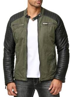 Red Bridge Herren Bikerjacke Kunst- Lederjacke Baumwolle Kunstleder Ärmel Double Khaki L von Redbridge