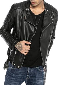 Red Bridge Herren Jacke Bikerjacke Kunst- Lederjacke Classic Biker Vintage Cut mit Gürtel M6072 Schwarz L von Redbridge