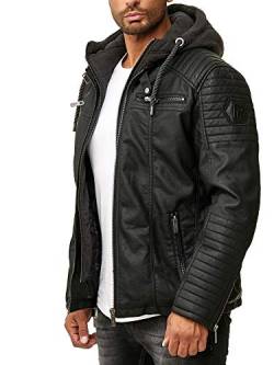 Red Bridge Herren Kunst- Lederjacke Kunstleder Bikerjacke mit Sweat- Kapuze 2in1, Schwarz - Kunstleder, XL von Redbridge