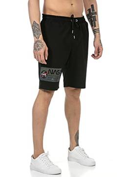 Red Bridge Herren Shorts Kurze Hose Sweat Pants Jogginghose Metallic NASA Logo USA Schwarz L von Redbridge