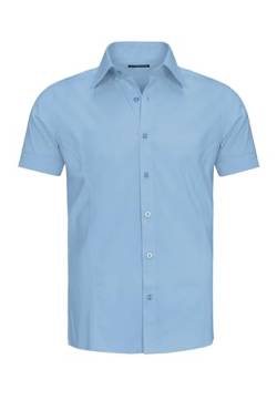 Redbridge Hemd für Herren Freizeithemd Kurzarm Business Casual Hochzeit Elegant Slim Fit 3XL Light Blau von Redbridge