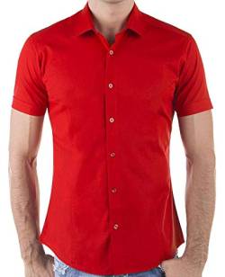 Redbridge Hemd für Herren Freizeithemd Kurzarm Business Casual Hochzeit Elegant Slim Fit 5XL Rot von Redbridge