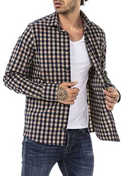 Redbridge Hemd für Herren Freizeithemd Langarm Baumwolle Kariert Modern Fit Beige 3XL von Redbridge