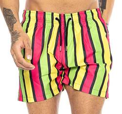 Redbridge Herren Badehose Badeshorts kurz schnelltrocknend Neon Vertical Stripes Gelb-Grün-Pink XXL von Redbridge