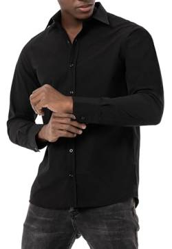 Redbridge Herren Hemd Basic Langarm Modern Fit Kentkragen Schwarz 5XL von Redbridge