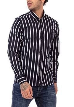 Redbridge Herren Hemd Gestreift Modern Fit Langarm Blau XL von Redbridge