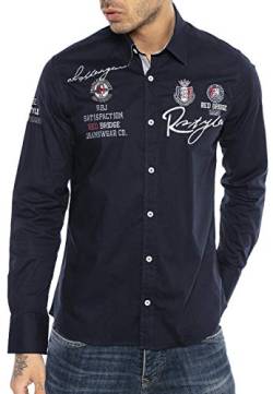 Redbridge Herren Hemd Langarm Freizeithemd Regular Fit Tailliert Bestickt R-Style R-2130 L Navy von Redbridge