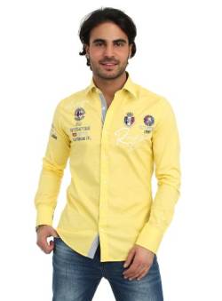 Redbridge Herren Hemd Langarm Freizeithemd Regular Fit Tailliert Bestickt R-Style R-2130 S Gelb Yellow 100 von Redbridge