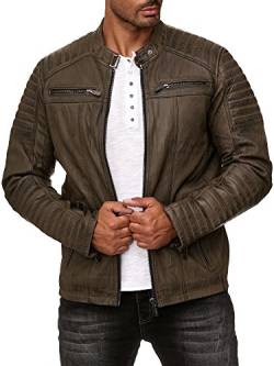 Redbridge Herren Jacke Übergangsjacke Biker Lederjacke Echtleder mit gesteppten Bereichen Khaki S von Redbridge