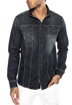 Redbridge Herren Jeanshemd Freizeithemd Premium Denim Vertical Stitch Dunkelblau M von Redbridge