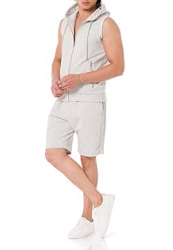 Redbridge Herren Kapuzen-Shirt und Shorts Jogginganzug Kurze Hose Set Weste Basic Grau XXL von Redbridge