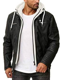 Redbridge Herren Lederjacke Kunstleder Bikerjacke mit Kapuze Schwarz-Ecrumelange 3XL von Redbridge