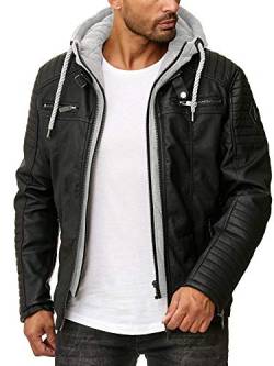 Redbridge Herren Lederjacke Kunstleder Bikerjacke mit Kapuze Schwarz-Graumelange 3XL von Redbridge