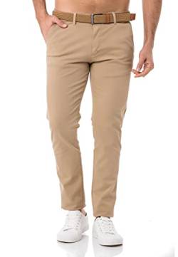 Redbridge Hose mit Gürtel Chino-Hose für Herren Freizeithose Casual Business Pants Sand W29 L32 von Redbridge